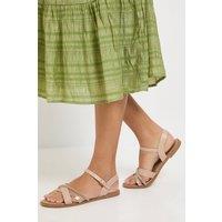 Dorothy Perkins Women's Maria Faux Leather Crossed Strap Embellished Padded Flat Sandals in Blush | Size: 5