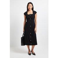 Dorothy Perkins Women's Petite Bengaline Button Down Midi Dress in Black | Size: 6