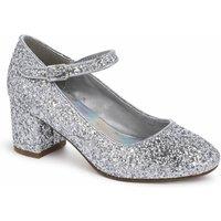 Spot On Women's Glitter Block Heel Mary Jane Court Shoes in Metallic Silver | Size: 12