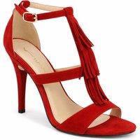 Anne Michelle Women's Fringe Strap Stiletto Heel Sandals in Red | Size: 5