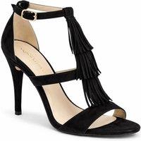 Anne Michelle Women's Fringe Strap Stiletto Heel Sandals in Black | Size: 4