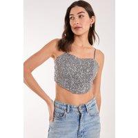 Pink Vanilla Women's Sequin Corset Top in Grey | Size: Medium