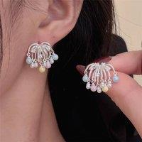 PEACH ACCESSORIES Women's Multi-Color Pastel Silver Chandelier Bead Drop Earrings