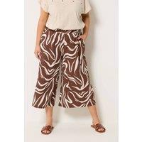 Yours Women's Abstract Cropped Wide Leg Trousers in Chocolate | Size: 16