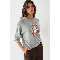Busem Women's Printed Crew Neck Long Sleeved Sweatshirt in Grey | Size: Small