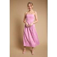 Oasis Women's Embroidered Strapless Sweetheart Midi Dress in Bubblegum | Size: 16