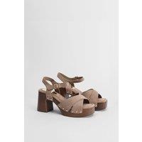 Oasis Women's Maddy Faux Suede High Heel Chunky Platform Sandals in Beige | Size: 4