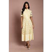 Coast Women's Petite Satin Trim Lace Shirt Midi Dress in Lemon | Size: 8