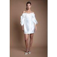 Coast Women's Volume Sleeve Corset Twill Bridal Mini Dress in Ivory | Size: 16