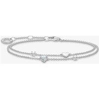 THOMAS SABO Women's Silver Stone Set Heart Double Row Bracelet A2057-051-14-L19V
