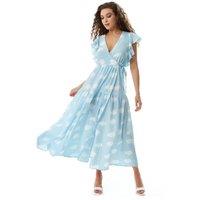Liquorish Women's Cloud Print Midi Wrap Dress with Frill Sleeves in Blue | Size: 8