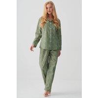 British Boxers Women's "Shrub Sage Flower" Crisp Cotton Pyjama Set in Pale Green | Size: Medium