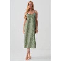 British Boxers Women's "Shrub Sage Flower" Crisp Cotton Strappy Nightdress in Pale Green | Size: Medium