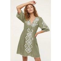 Raffya Women's Arabella V- Neck Embroidered Mini Dress in Pale Green | Size: 10