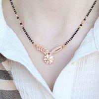 The Colourful Aura Women's Indian Nazaria Rose Gold Zircon Mangalsutra Black Beads Necklace | Size: 18 inches