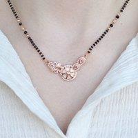 The Colourful Aura Women's Indian Nazarian Floral Rose Gold Zircon Mangalsutra Black Beads Necklace | Size: 18 inches