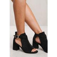 Where's That From Women's 'Londyn' Block Heel With Side Buckle & Open Toe Front in Black | Size: 6