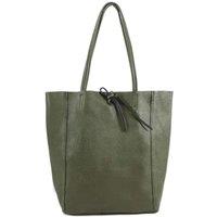 Kitise Women's Large Genuine Italian Soft Leather Tie Closure Tote Bag in Dark Green