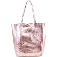 Kitise Women's Large Genuine Italian Soft Leather Tie Closure Tote Bag in Rose Gold