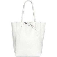 Kitise Women's Large Genuine Italian Soft Leather Tie Closure Tote Bag in White