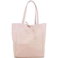 Kitise Women's Large Genuine Italian Soft Leather Tie Closure Tote Bag in Light Pink