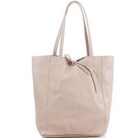 Kitise Women's Large Genuine Italian Soft Leather Tie Closure Tote Bag in Light Sand