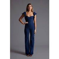 Vesper Women's Wide Leg Frill Sleeve Jumpsuit in Navy | Size: 10