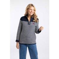 Weird Fish Women's Ember 1/4 Zip Striped Macaroni Sweatshirt Gold Edition in Navy | Size: 8