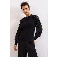 Phase Eight Women's Harriet Lace Sleeve Round Neck Jumper in Black | Size: Small