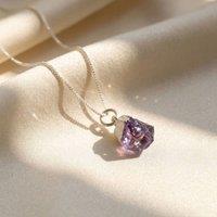 Harfi Women's Sterling Silver Raw Amethyst February Birthstone Crystal Necklace in Purple | Size: 18 inches