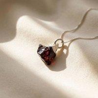 Harfi Women's Sterling Silver Raw Garnet January Birthstone Crystal Necklace in Dark Red | Size: 18 inches