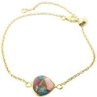Harfi Women's 18ct Gold Vermeil Pink Opal & Turquoise Adjustable Bracelet | Size: 19 cm