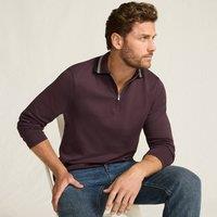 Lands' End Men's Long Sleeved Refined Zip Polo Shirt with Tipped Collar in Burgundy | Size: Medium