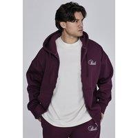 SikSilk Men's Essentials Full Zip Hoodie in Burgundy | Size: Medium