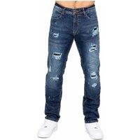Enzo Men's Straight Leg Ripped Denim Jeans in Dark Blue | Size: 34R