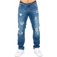 Enzo Men's Straight Leg Ripped Denim Jeans in Light Blue | Size: 36R
