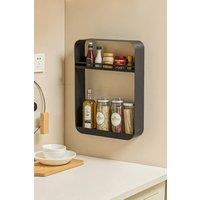 Living and Home 2-tier Wall-Mounted Spice Rack Kitchen Storage Rack Organiser in Black | Size: 40 cm x 30 cm