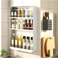 Living and Home 3-tier Wall-Mounted Spice Rack Kitchen Storage Rack Organiser in White