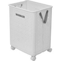 Living and Home Foldable Laundry Basket Laundry Hamper with Wheels Handles in White
