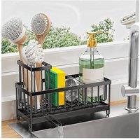 Living and Home Steel Kitchen Sink Caddy Organizer Rack with Drain Tray in Black
