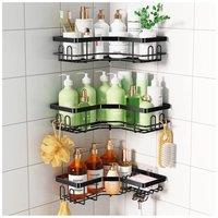 H&O Direct 3Pcs Bathroom Corner Shower Storage Shelf Set in Black