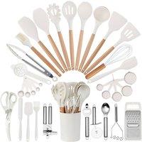 Living and Home 34pcs Silicone Kitchen Cooking Utensils Set Non-stick Kitchenware Set in Off-White