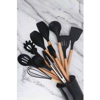 Living and Home 11-piece Silicone Kitchen Utensil Set for Nonstick Cookware Kitchenware Set in Black