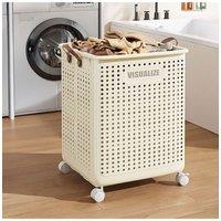 Living and Home Rolling Foldable Laundry Basket Laundry Hamper with Wheels Handles in Beige