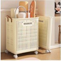Living and Home Foldable Laundry Basket Laundry Hamper with Wheels Handles in Beige