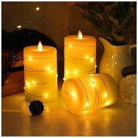 Living and Home 3 Pack Flameless Candles LED Pillar Candle Lamp with Flickering Moving Wick& Remote Control for Parties, Home in Ivory