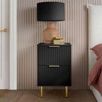 Birlea Zaza Black Bedside Cabinet 2 Drawer Fluted BedsideTable Chest