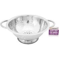 BARGAINS-GALORE 20cm Stainless Steel Deep Colander Cooking Kitchen Food Strainer in Metallic Silver