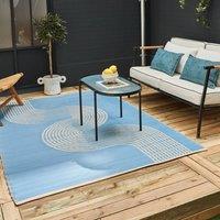 THE RUGS Reversible Weatherproof Outdoor Rug Wavy Line Blue & Beige | Size: 90 cm x 150 cm
