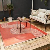 THE RUGS Reversible Weatherproof Outdoor Rug Wavy Line Terra & Beige in Terracotta | Size: 90 cm x 150 cm